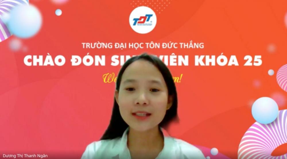 Dương Thị Thanh Ngân - tân sinh viên Khoá 25 phát biểu cảm nghĩ khi “chạm đến ước mơ trở thành sinh viên TDTU” trong buổi gặp gỡ với lãnh đạo Nhà trường.